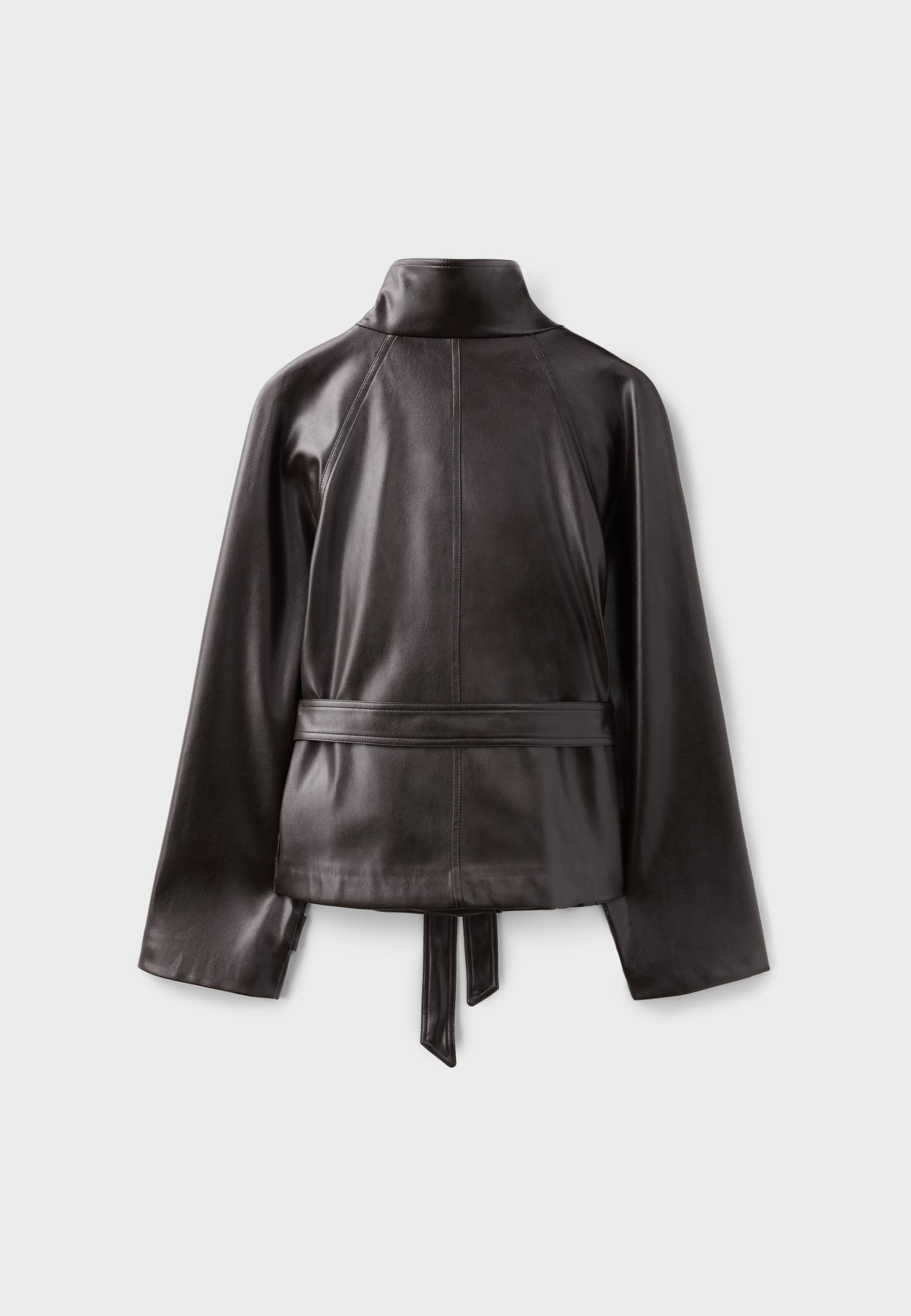 Short leather effect trench coat — Dark grey