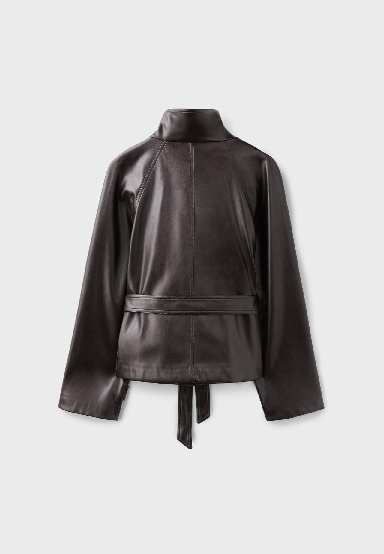 Short leather effect trench coat — Dark grey