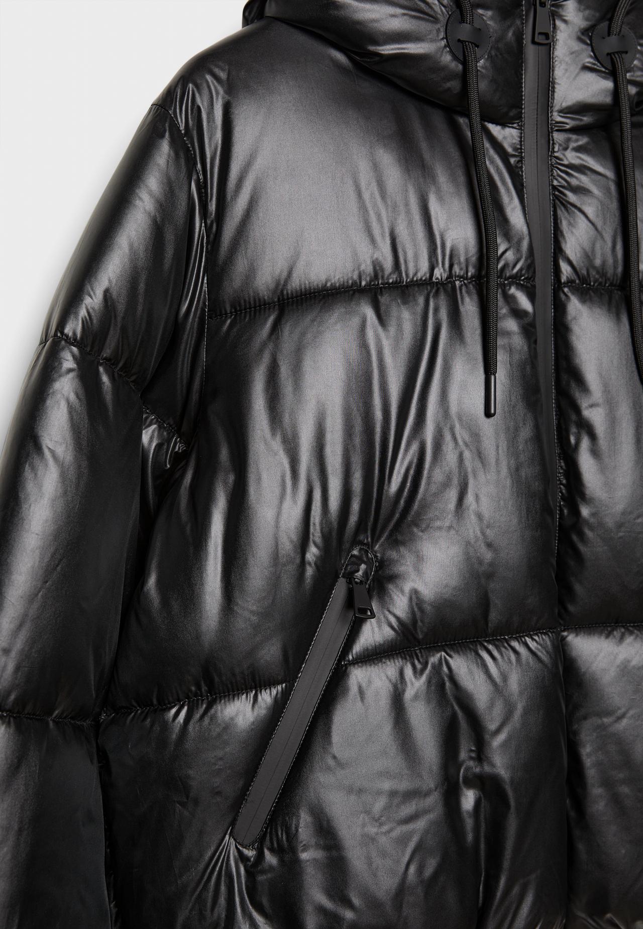 Metallic hooded puffer jacket — Black