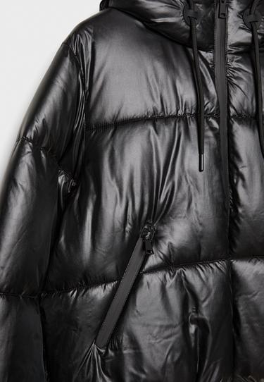Metallic hooded puffer jacket — Black 10