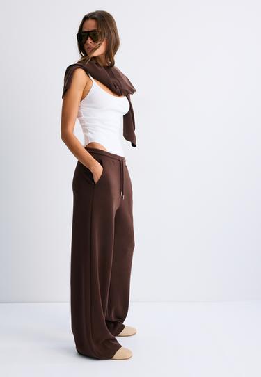 Soft-touch palazzo jogger trousers — Brown 6