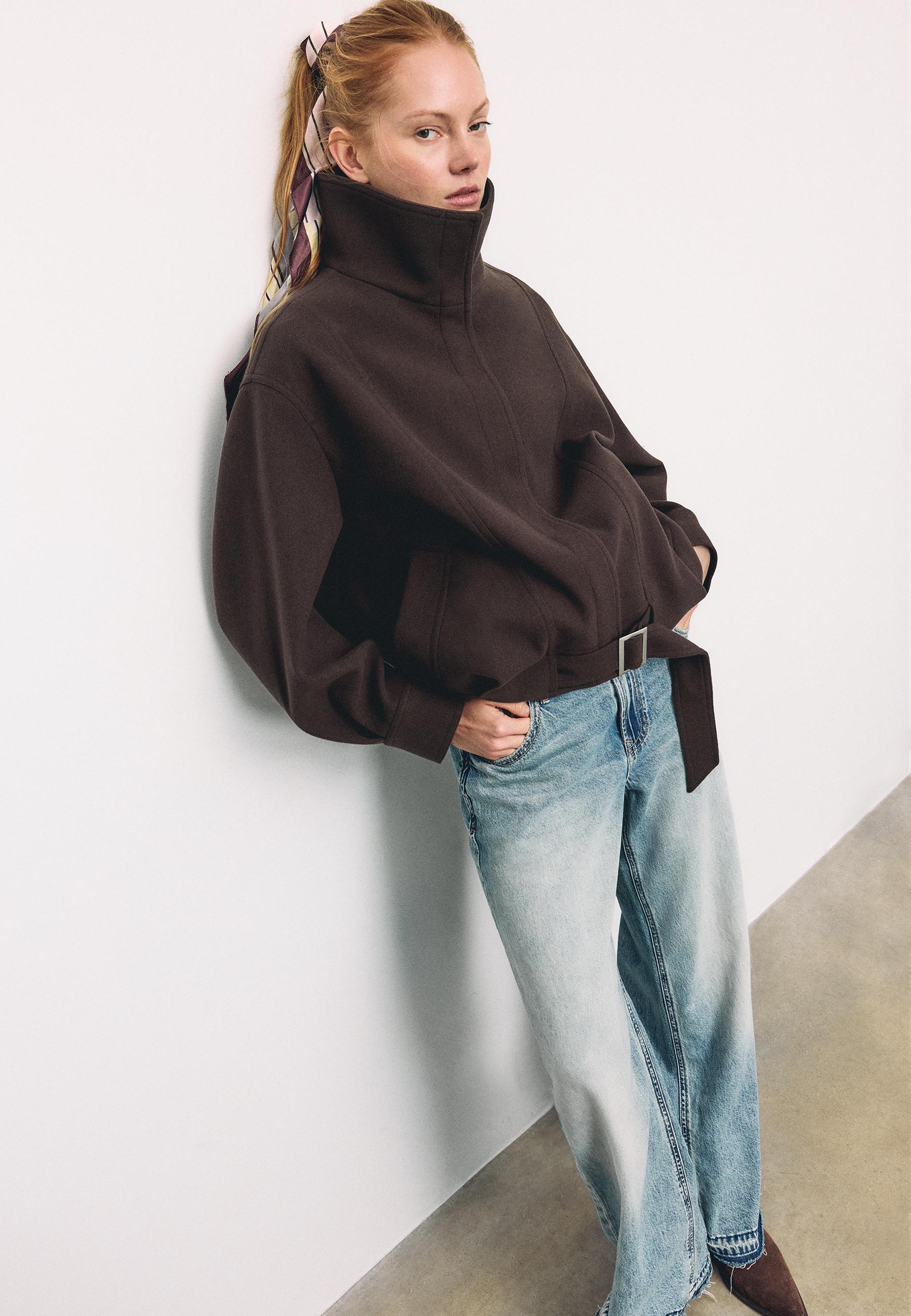 Oversize soft-touch bomber jacket — Brown