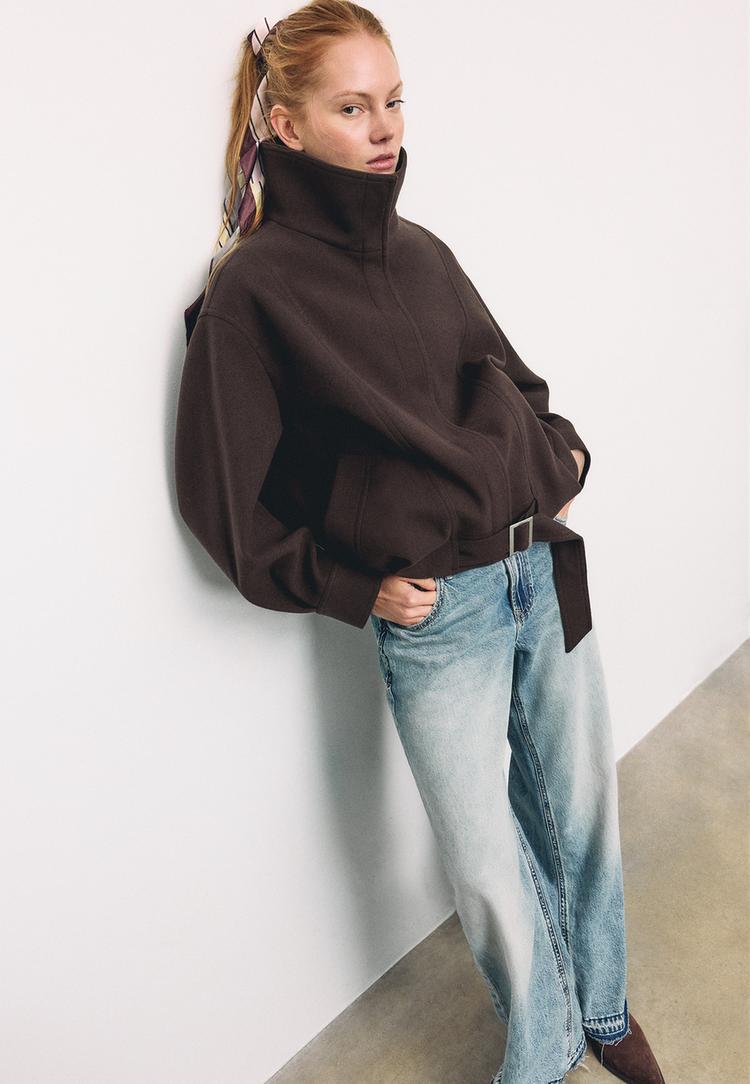  Stradivarius Μπουφάν Balloon Oversize Με Απαλή Υφή Καφέ Xs - 2