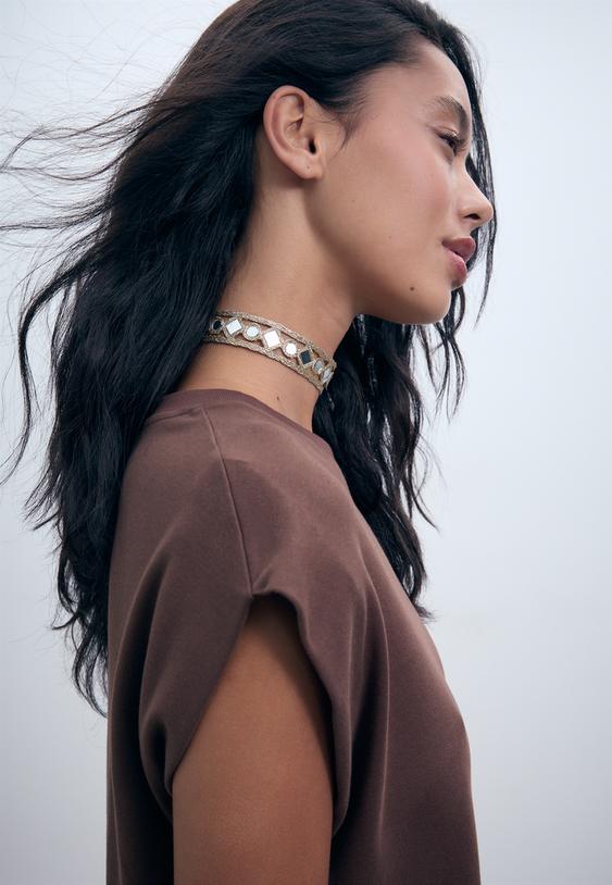 Stradivarius Mini Choker With Mirrors Gold Os