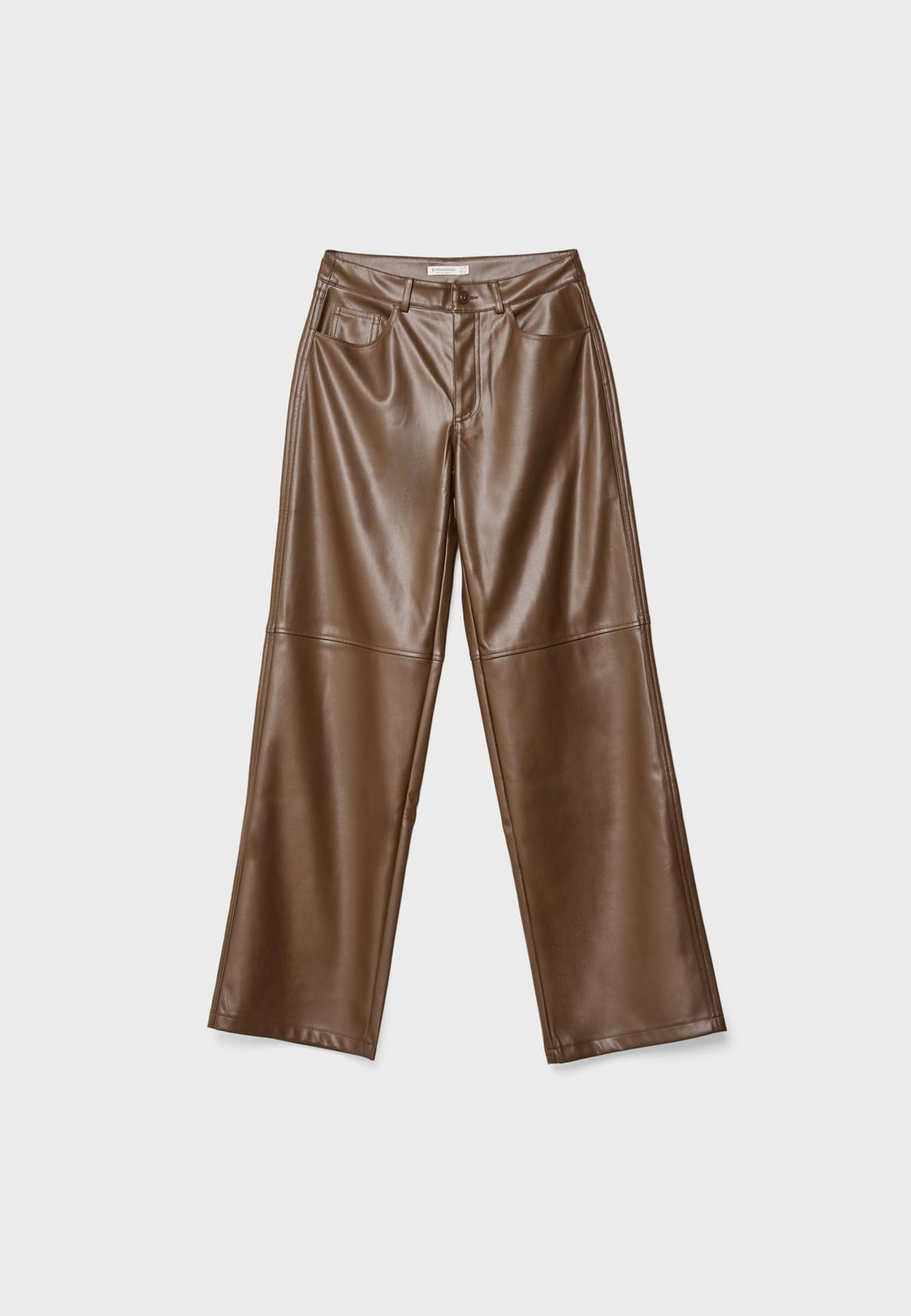 Faux leather straight fit trousers