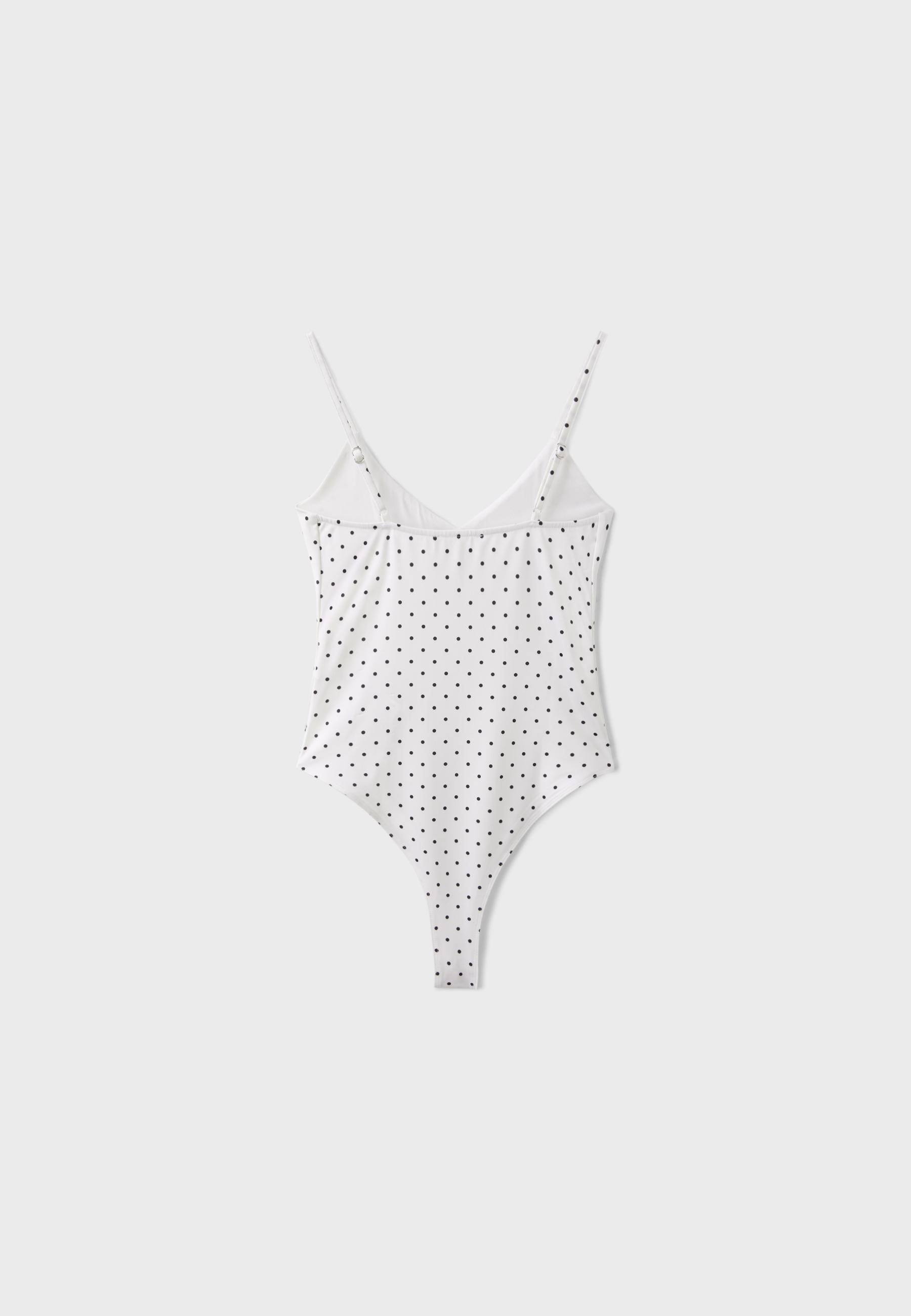 Polka dot V-neck strappy bodysuit — Ecru