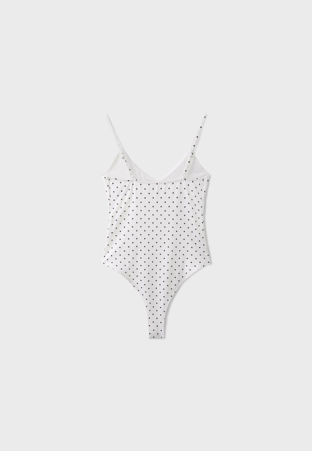 Polka dot V-neck bodysuit — Ecru