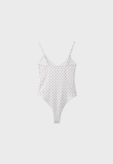 Polka dot V-neck bodysuit — Ecru 8