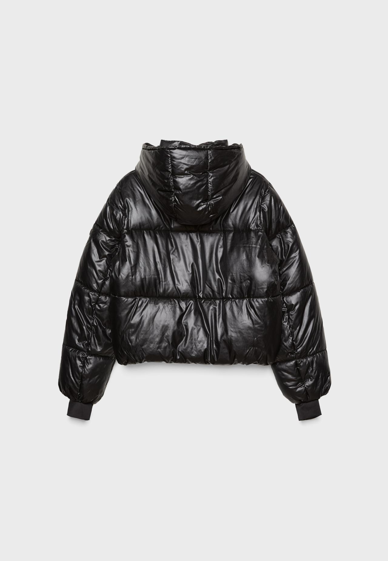 Metallic hooded puffer jacket — Black