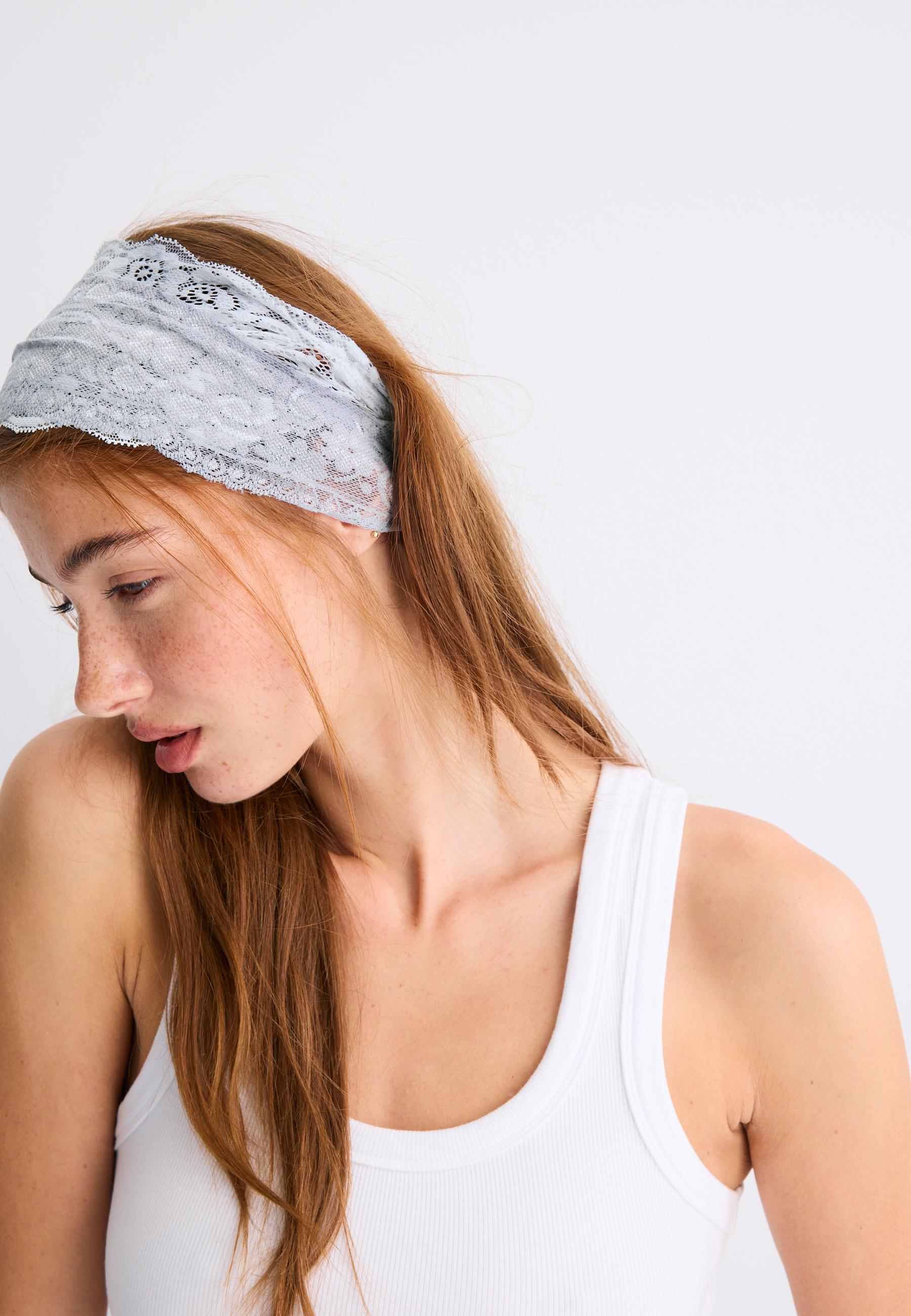 Lace elasticated hair band set — Pearl grey