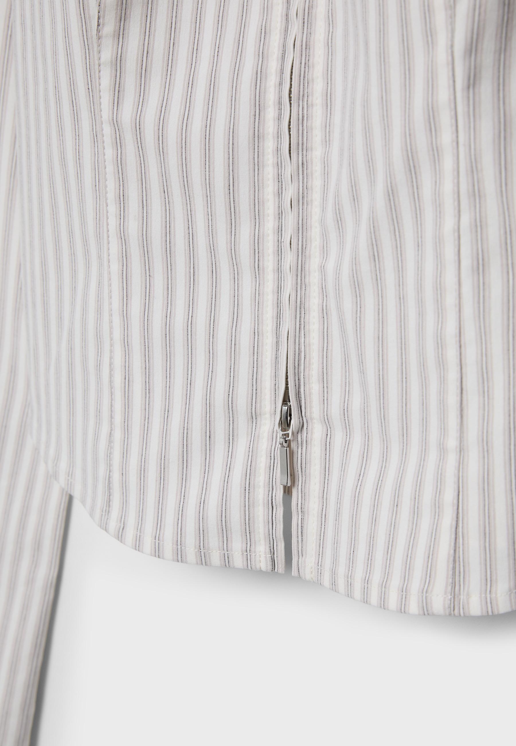 FITTED BENGALINE SHIRT WITH DOUBLE ZIP — Stone