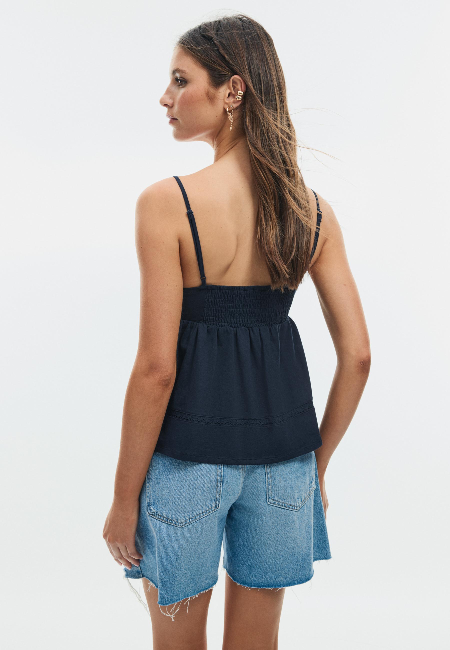 Crochet strappy top — Dark blue
