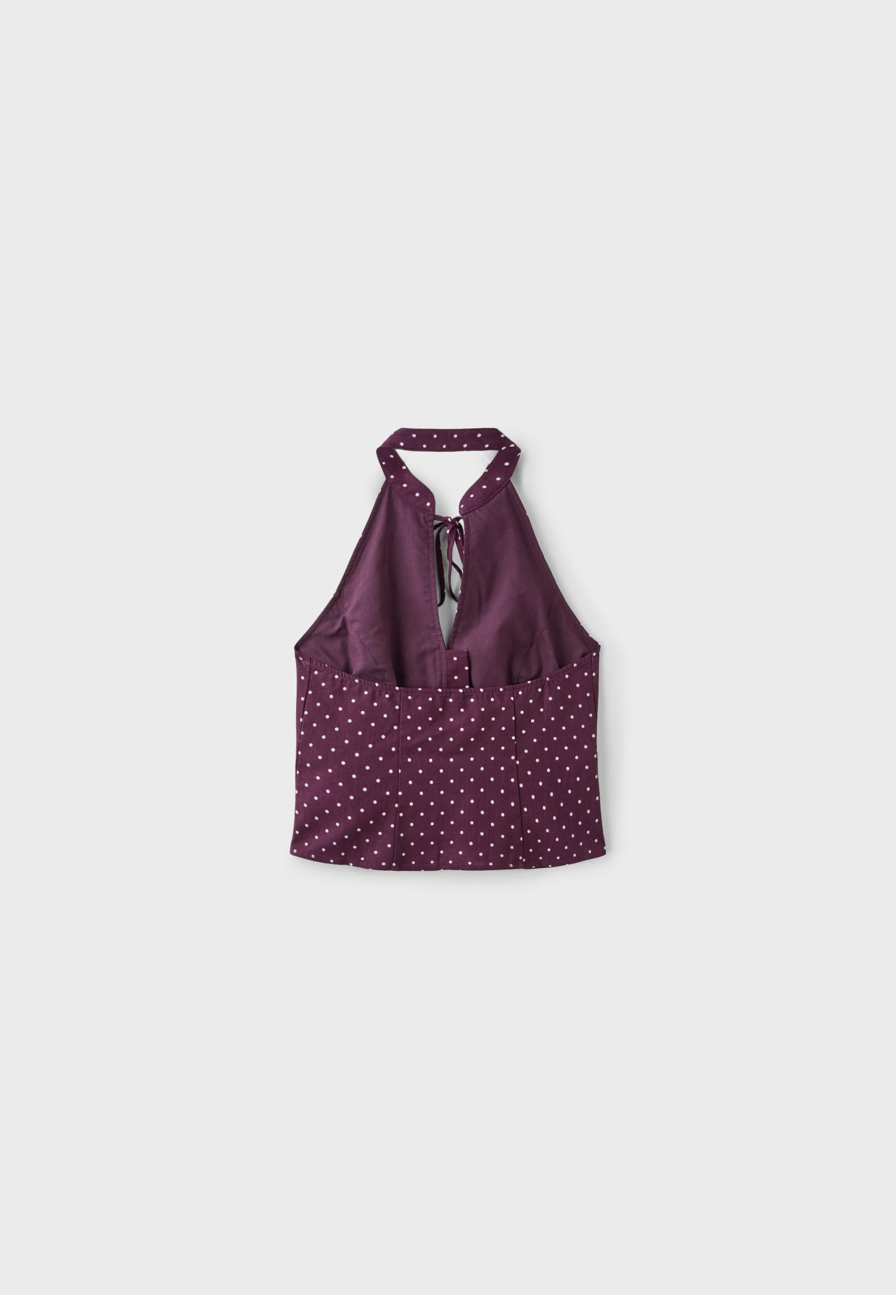 Polka dot print fitted halter top — Purple