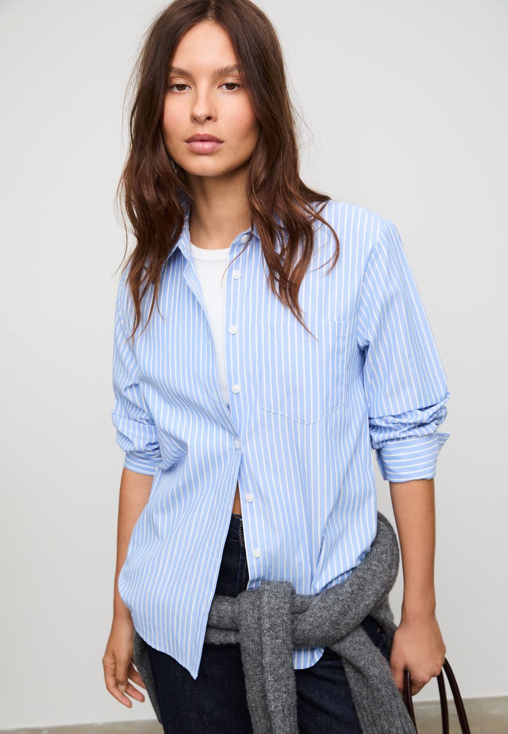 Camisa básica bolsillo popelín rayas
