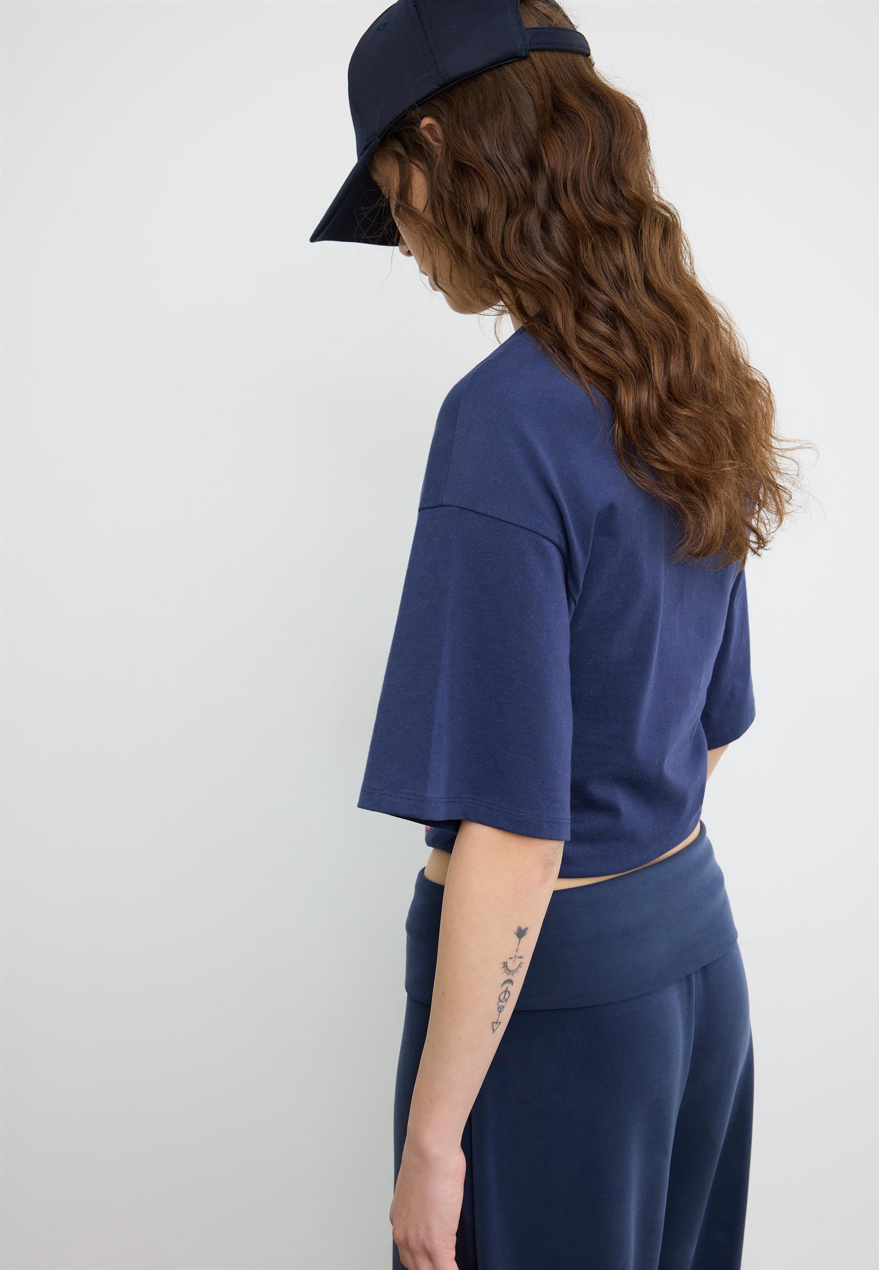 Placement ruched crop T-shirt — Dark blue