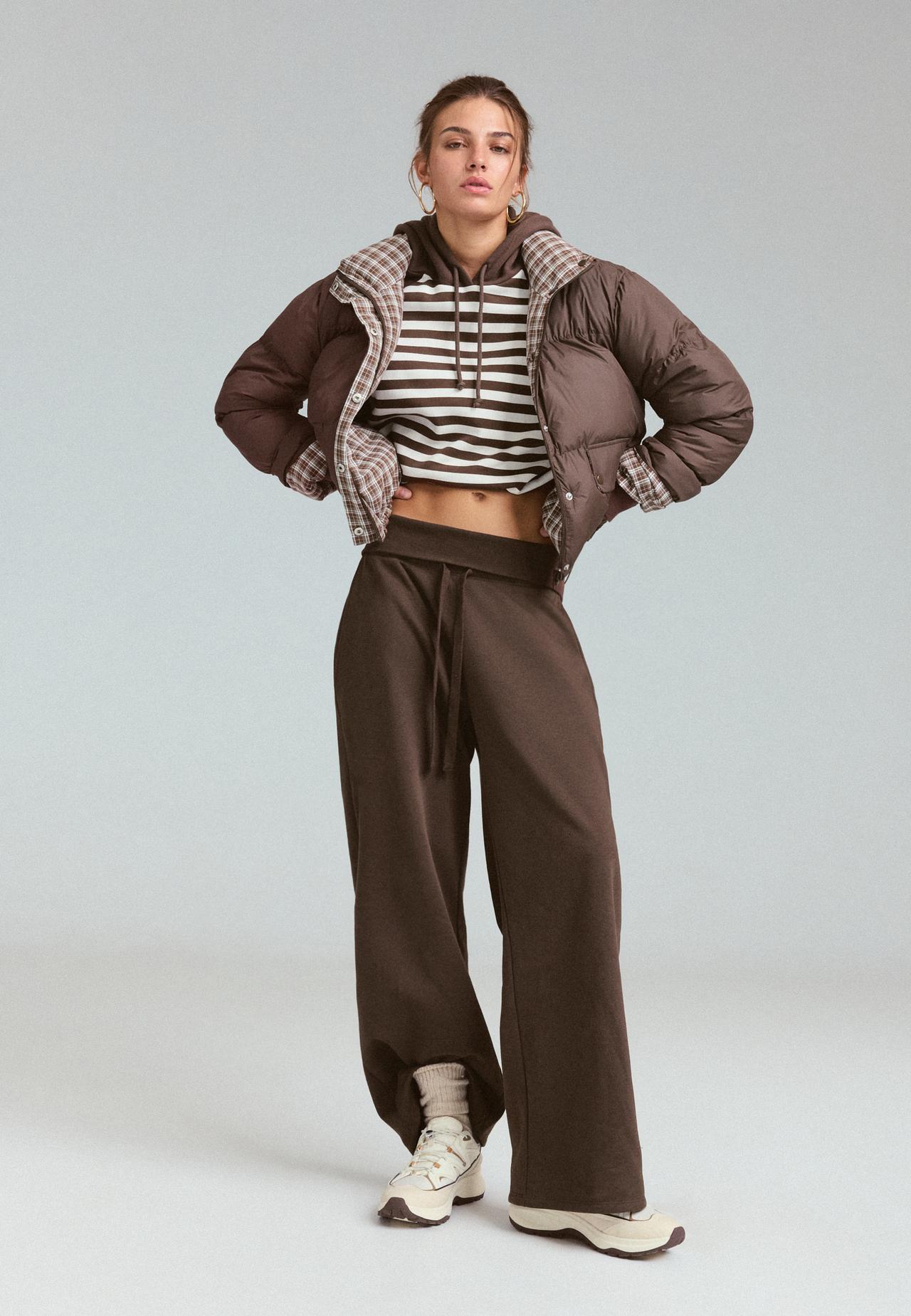 Straight-leg fold-over waistband joggers — Brown