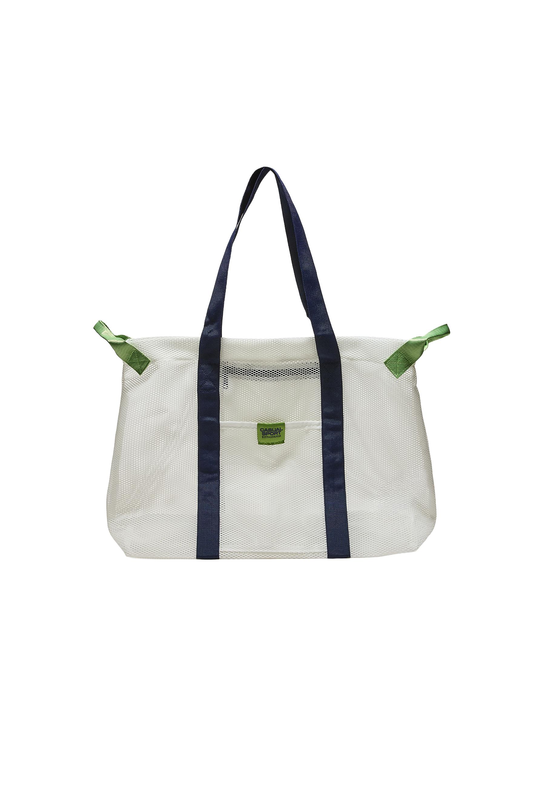 Contrast mesh shopper bag — Ecru