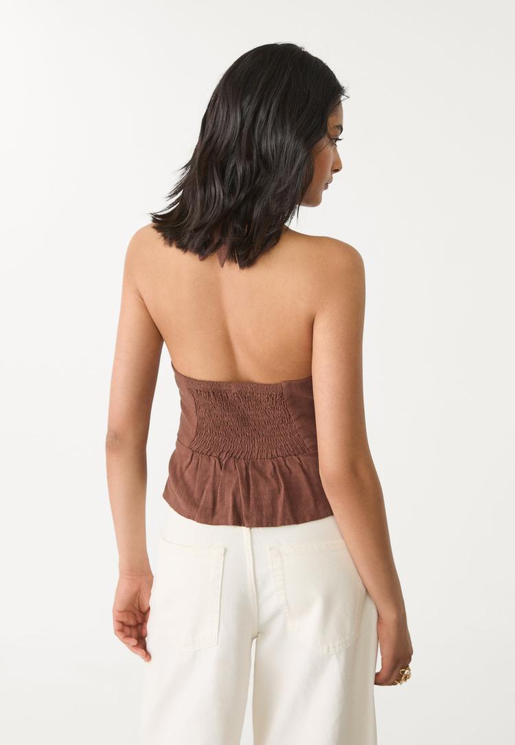 top halter botones con lino