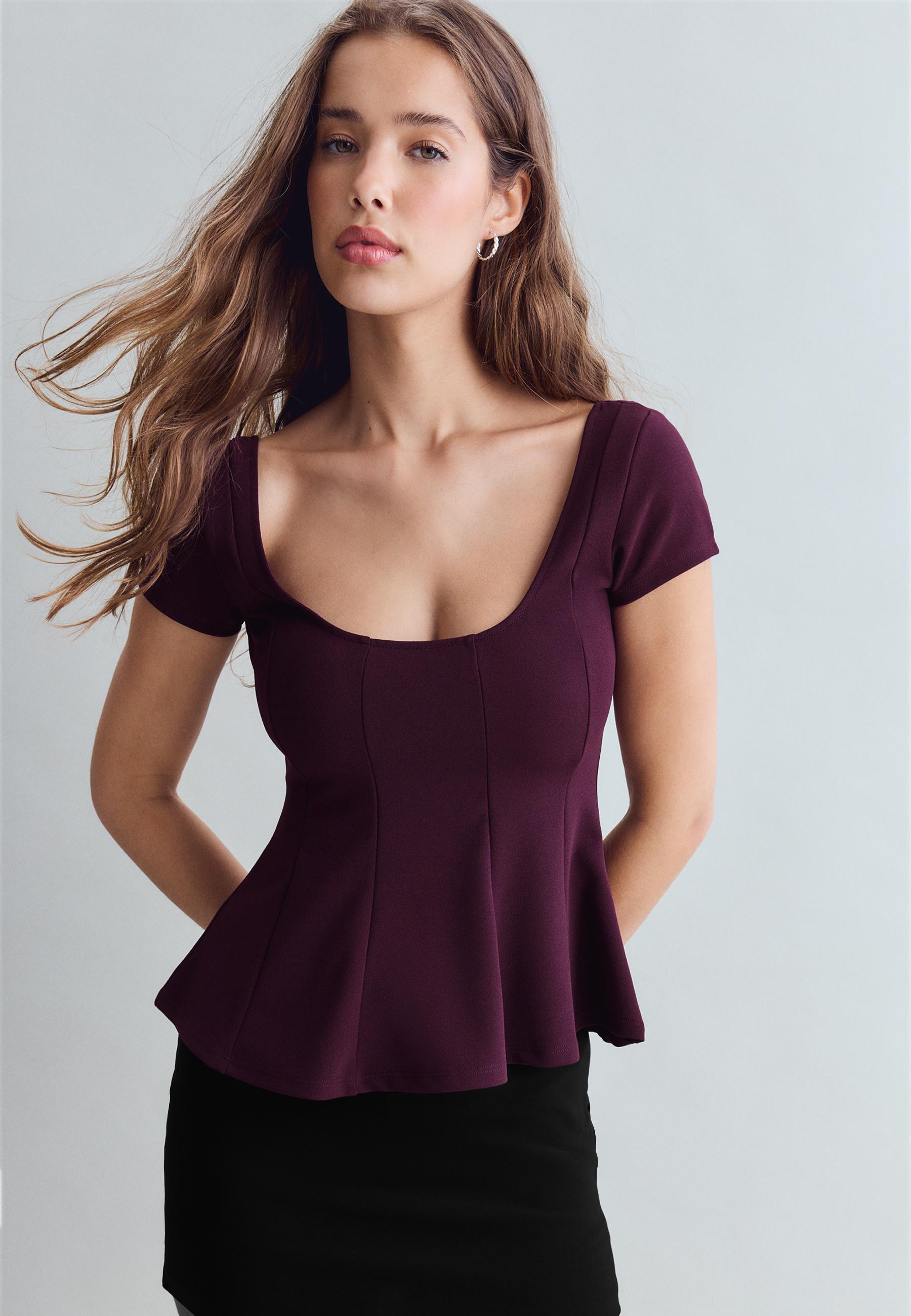 Peplum mini sleeve top — Purple