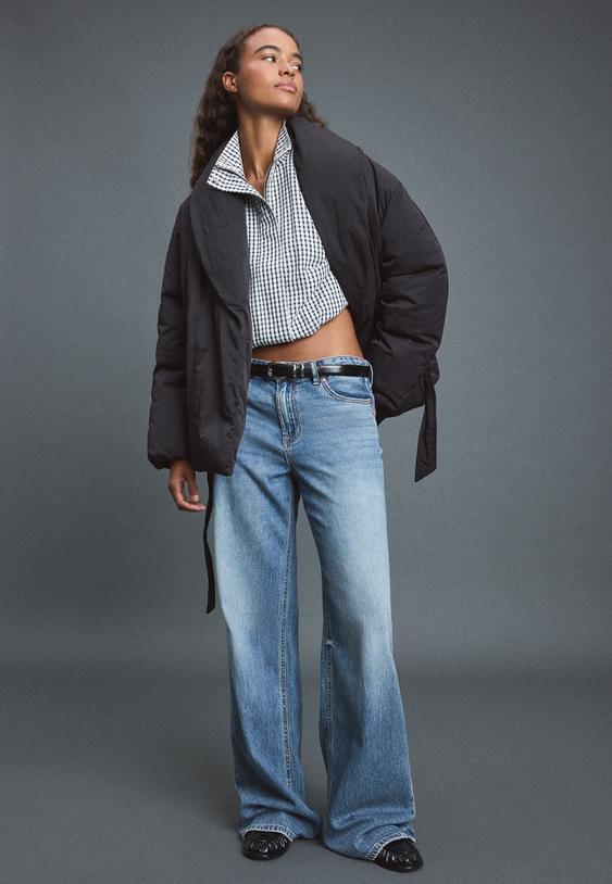 veste rembourree col chale ceinture