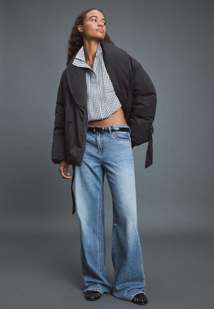 veste matelassee col chale et ceinture
