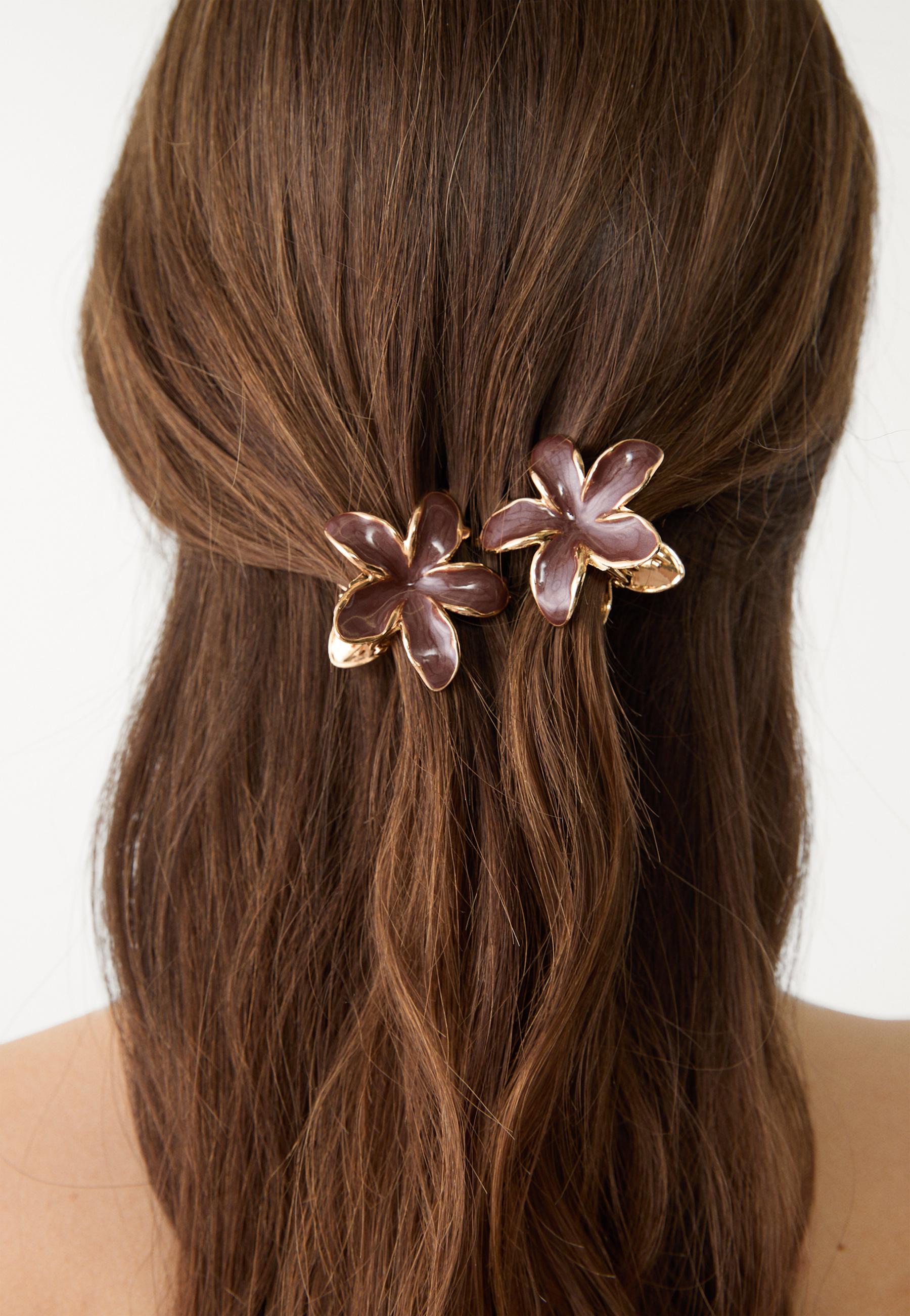Pack of 3 floral hair clips — Brown