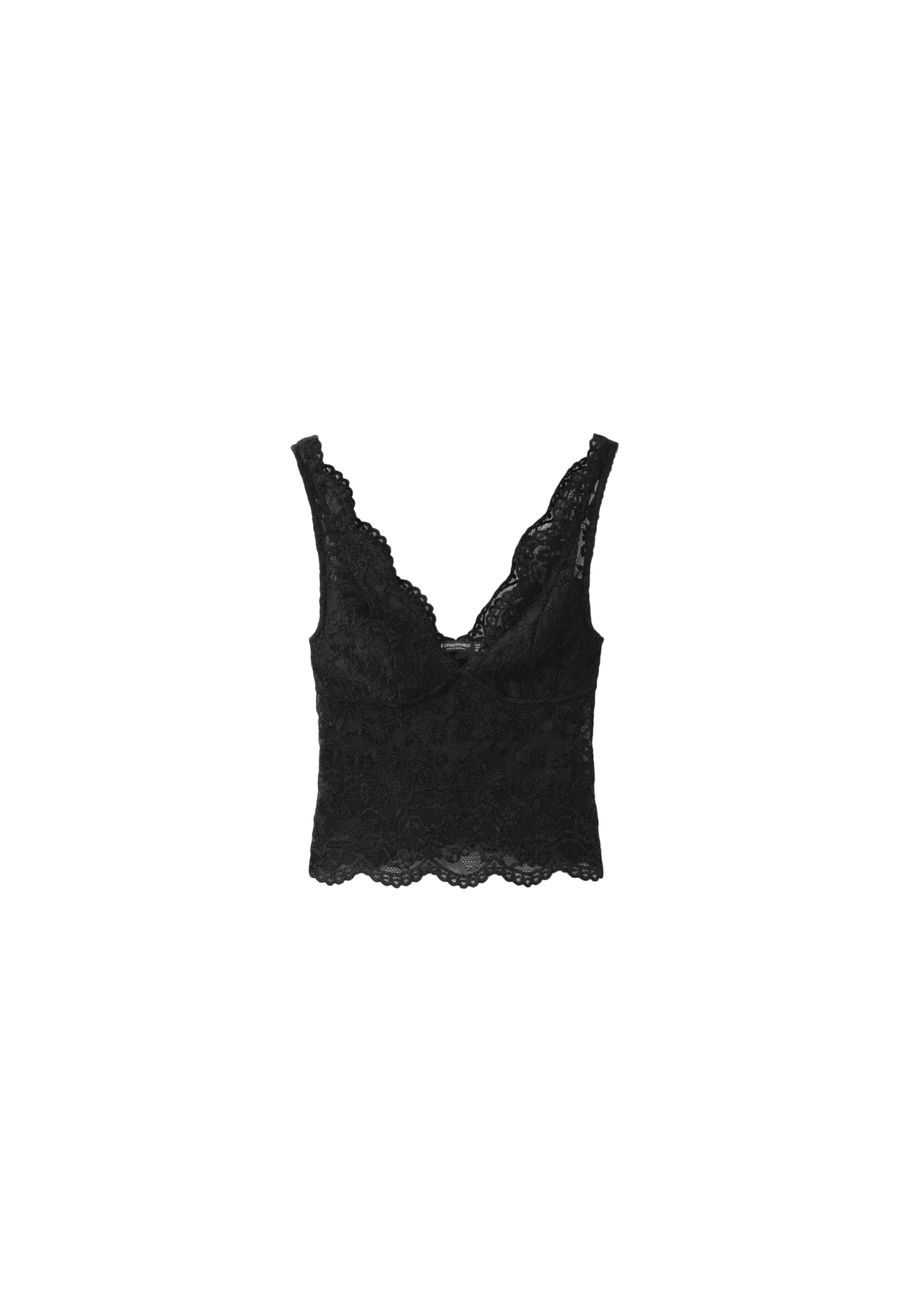 Wide-strap lace top — Black