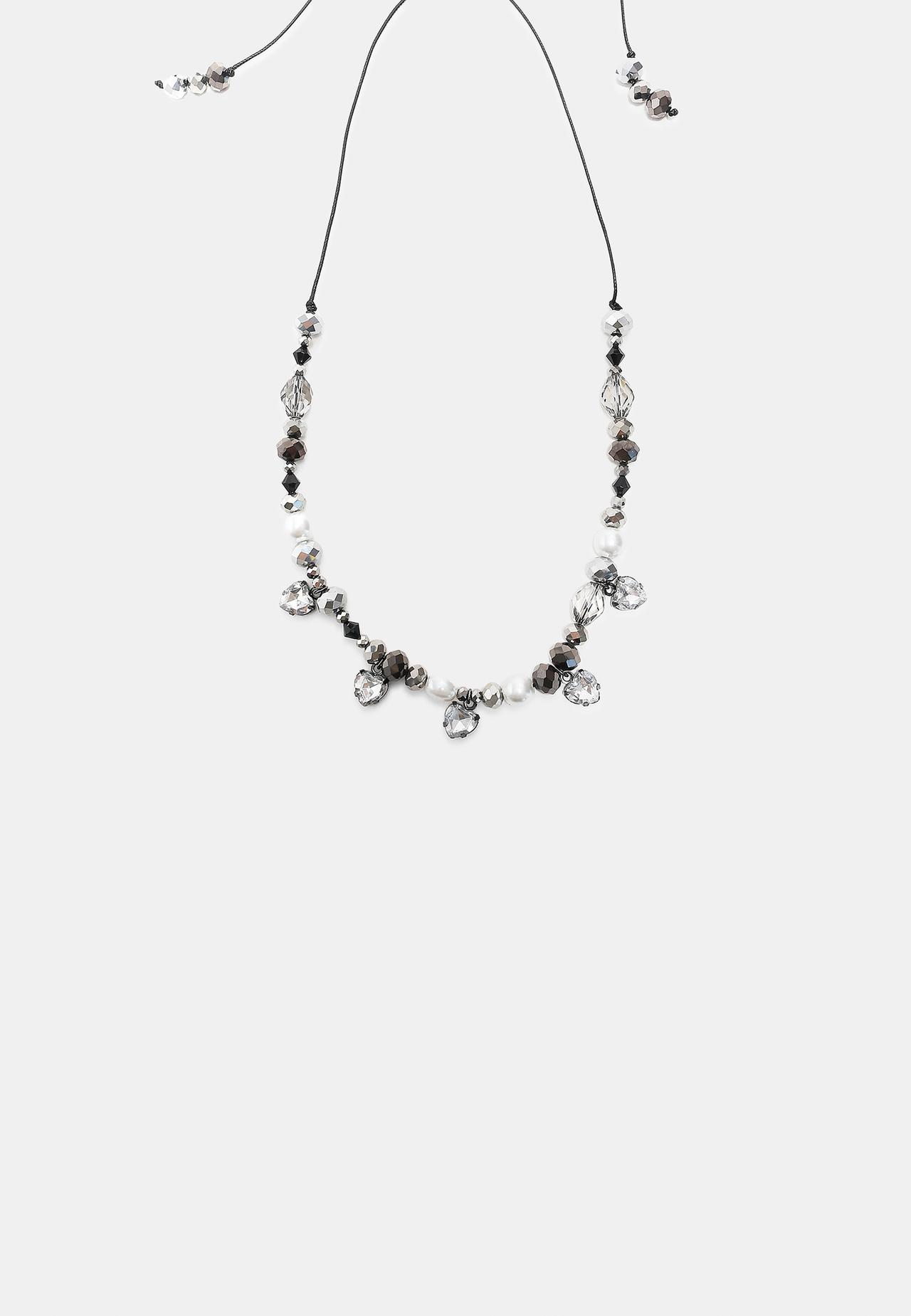 Beaded rhinestone necklace — Grey