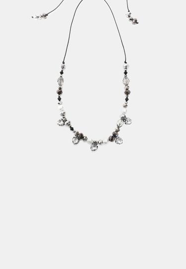Beaded rhinestone necklace — Grey 1