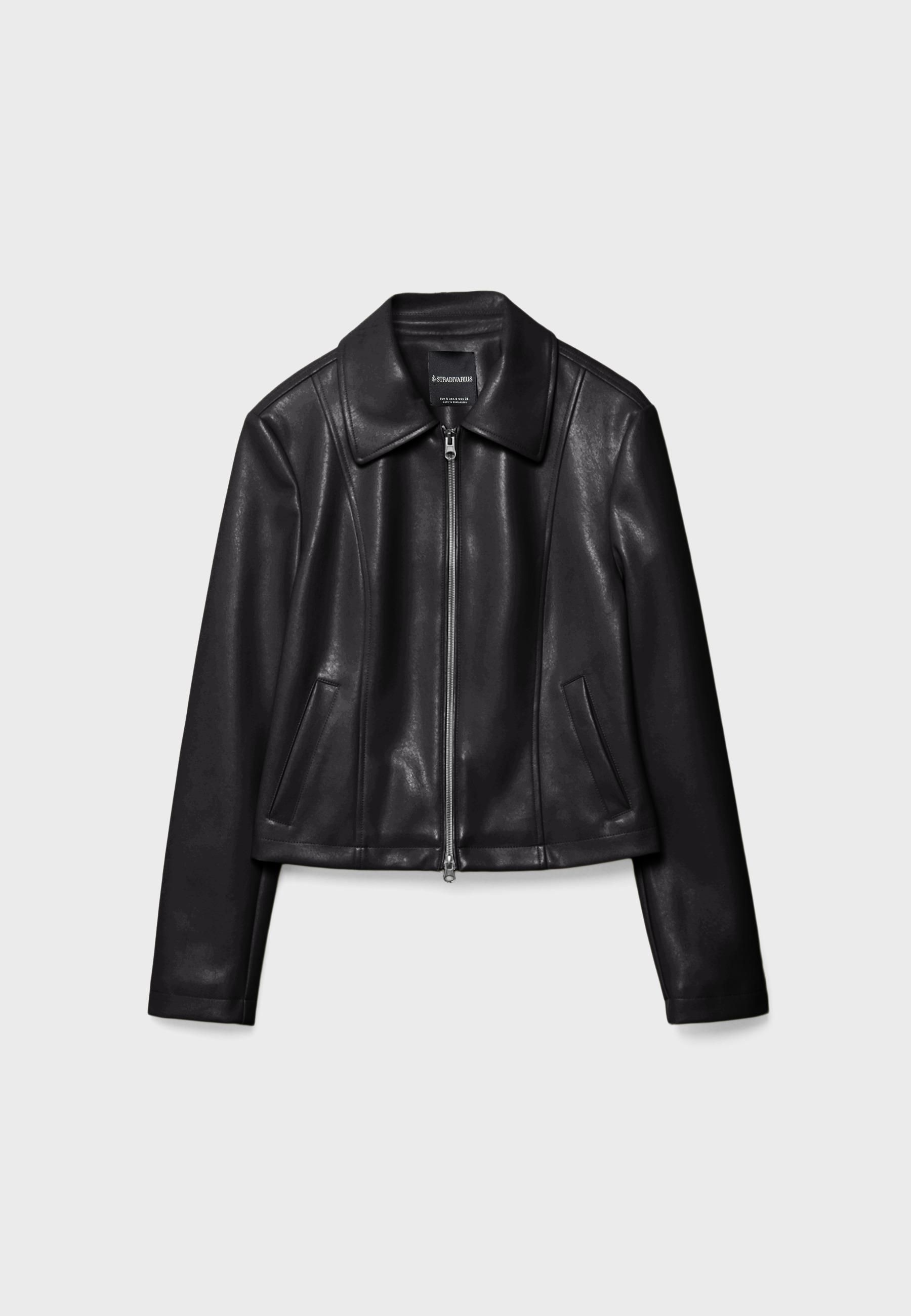 Fitted leather effect jacket — Black
