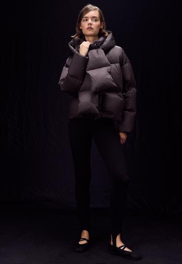 Quilted scarf puffer jacket — Brown 2