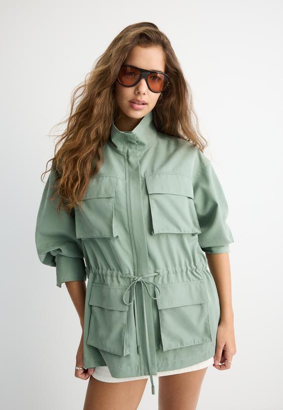 Stradivarius Parka Fluide Utilitaire Kaki Xs