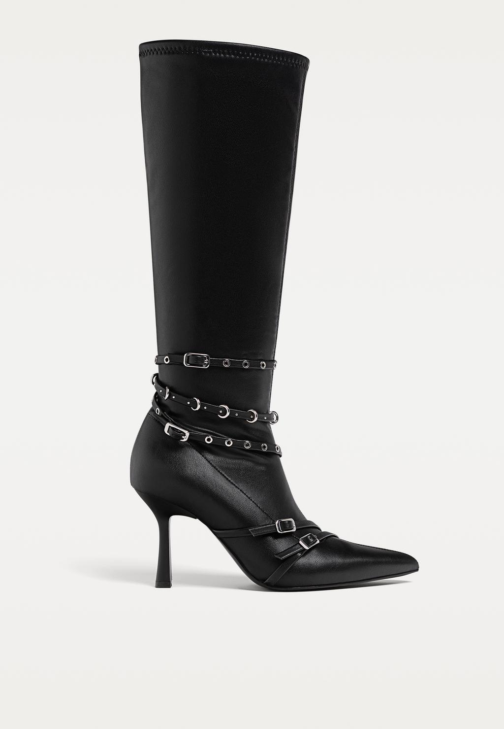 Knee-high boots with buckles