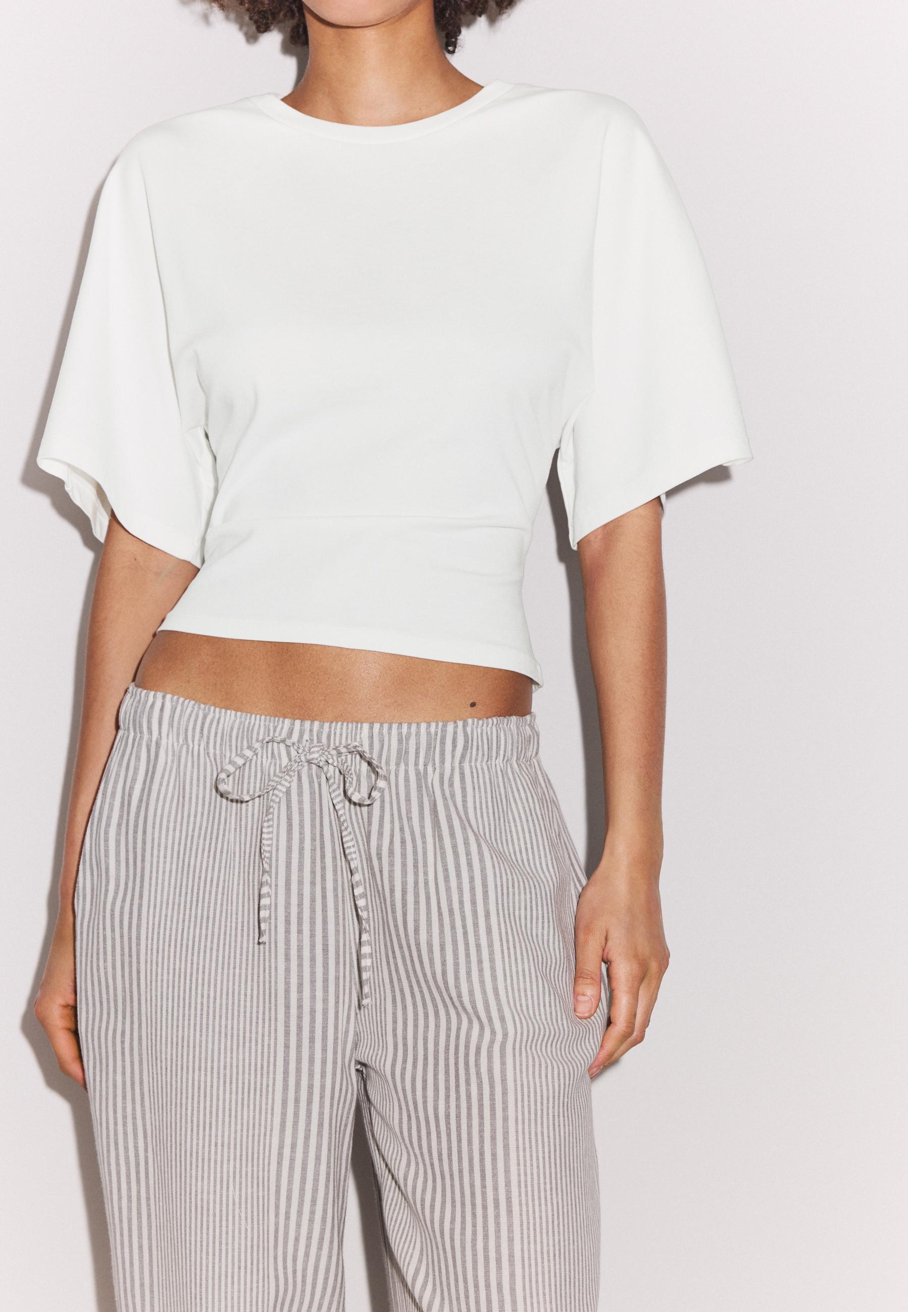 Flowing striped linen blend trousers — Grey