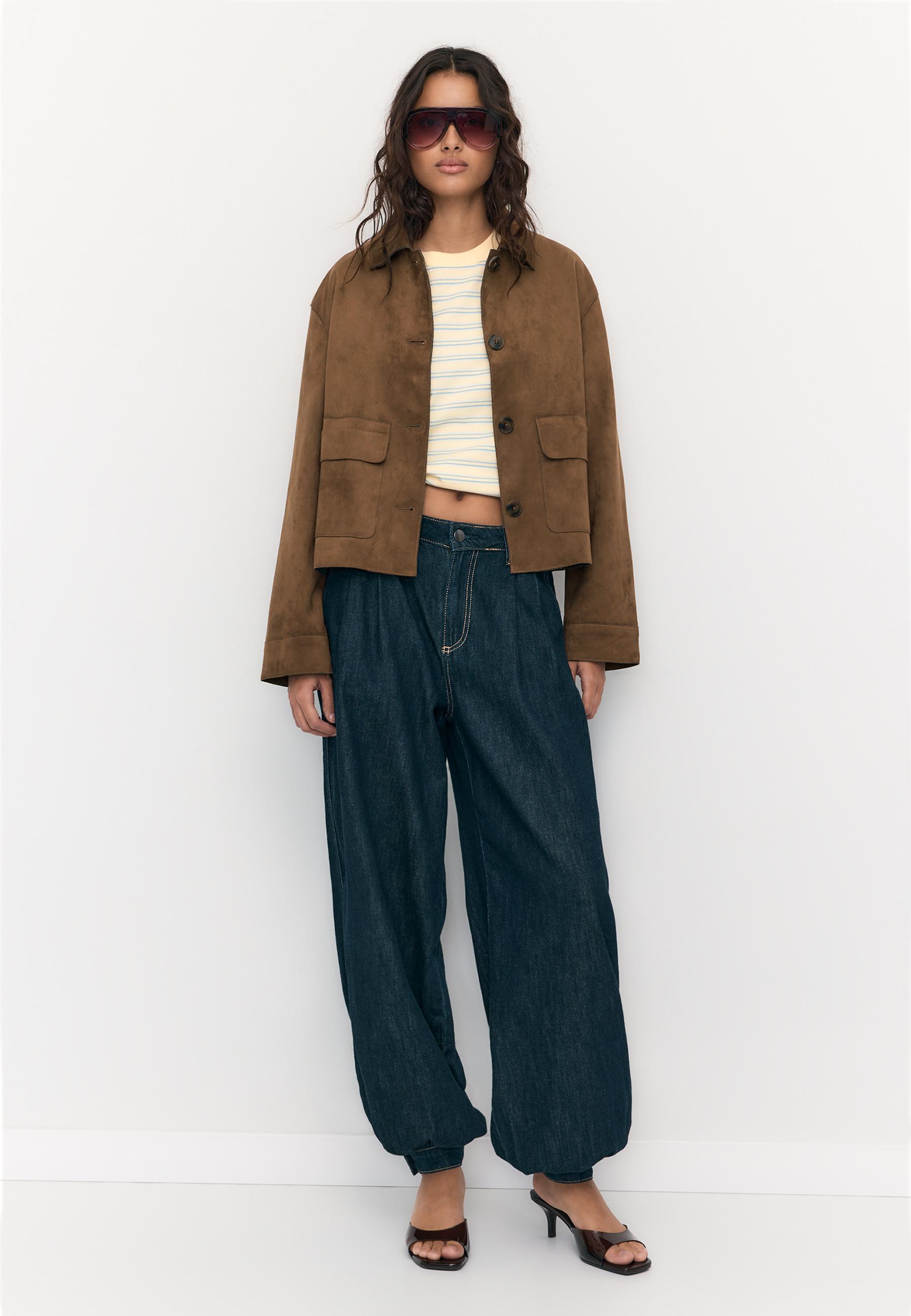 Suni süet cepli ceket - Görsel 3