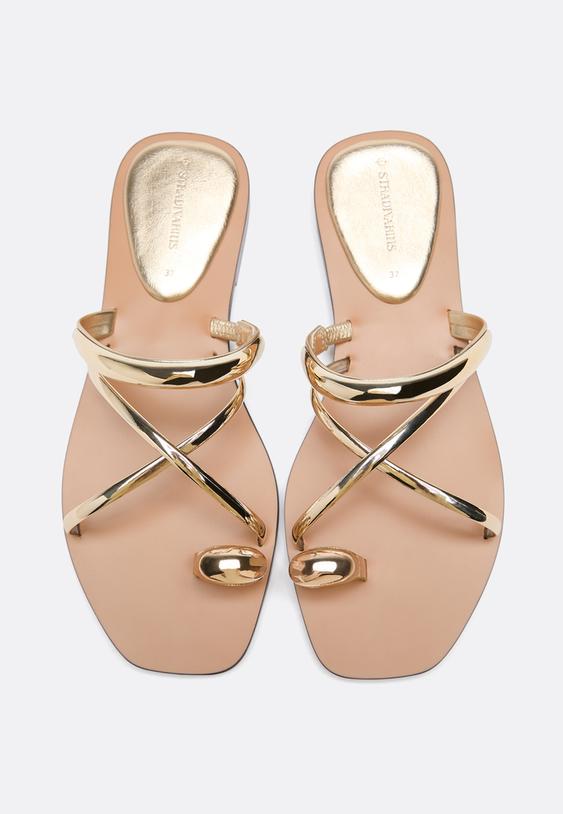 Stradivarius Flat Slide Sandals With Detail Gold 5