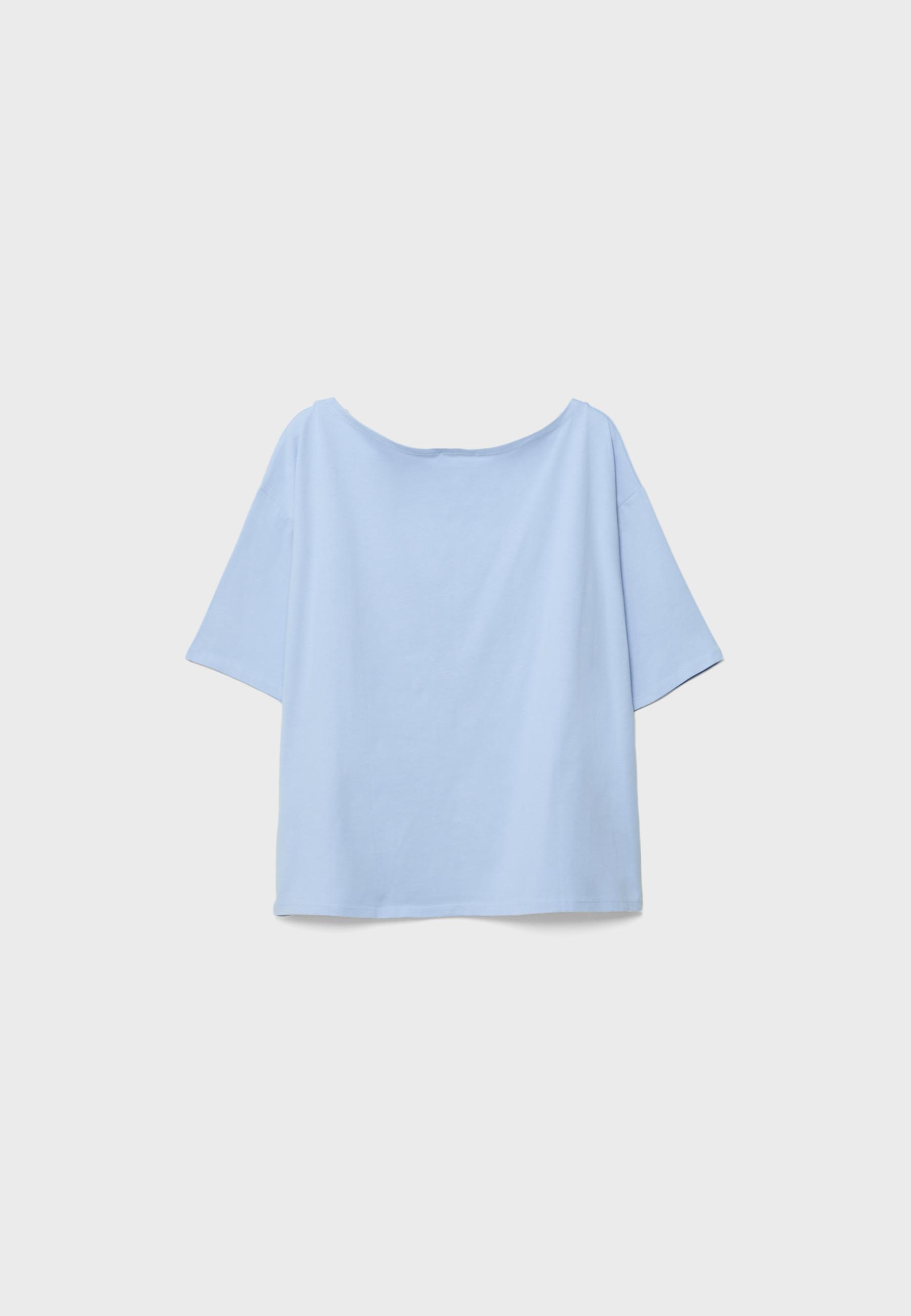 Printed boat neck T-shirt — Sky blue