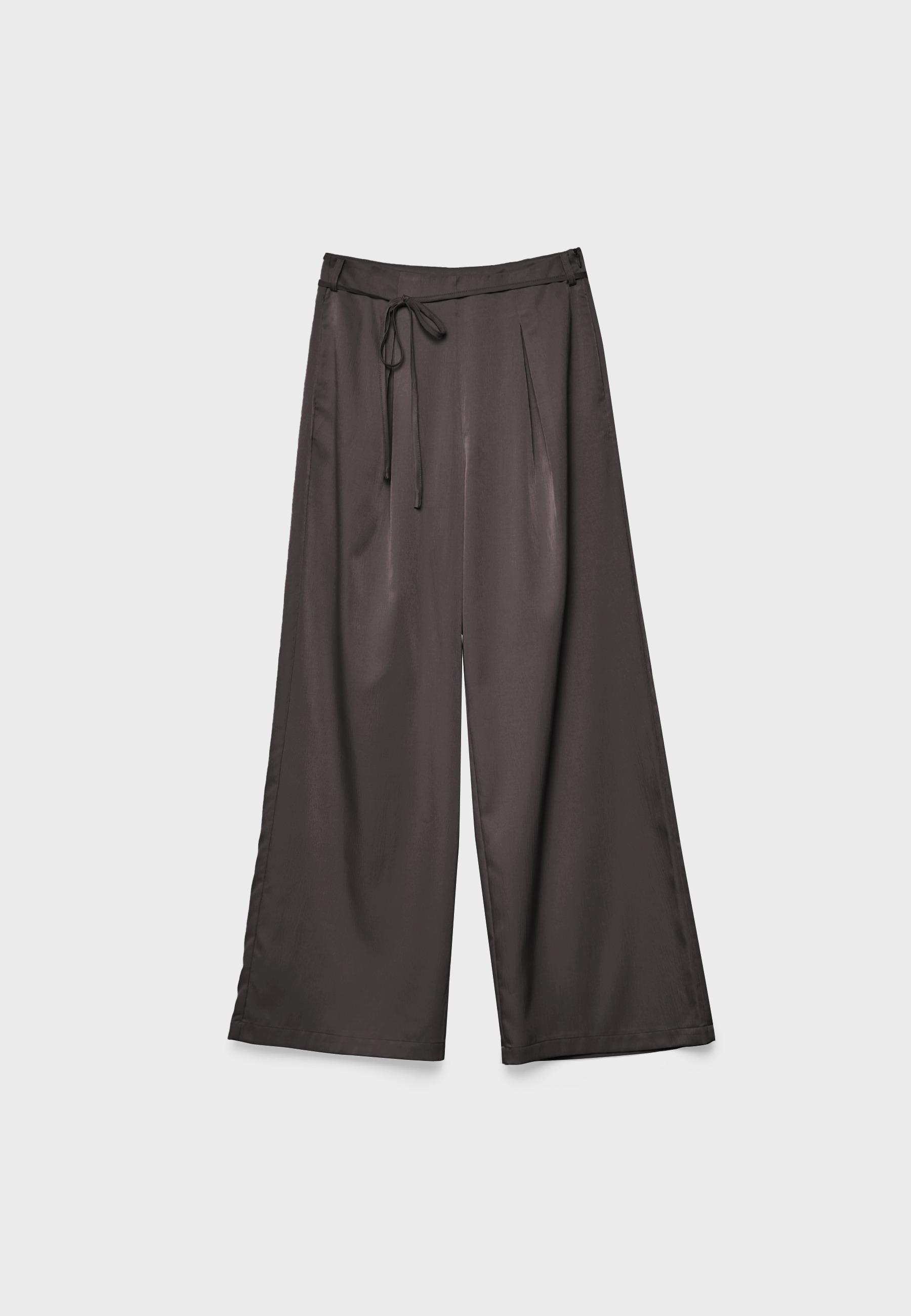 Flowing creased-effect trousers with tie — Brown