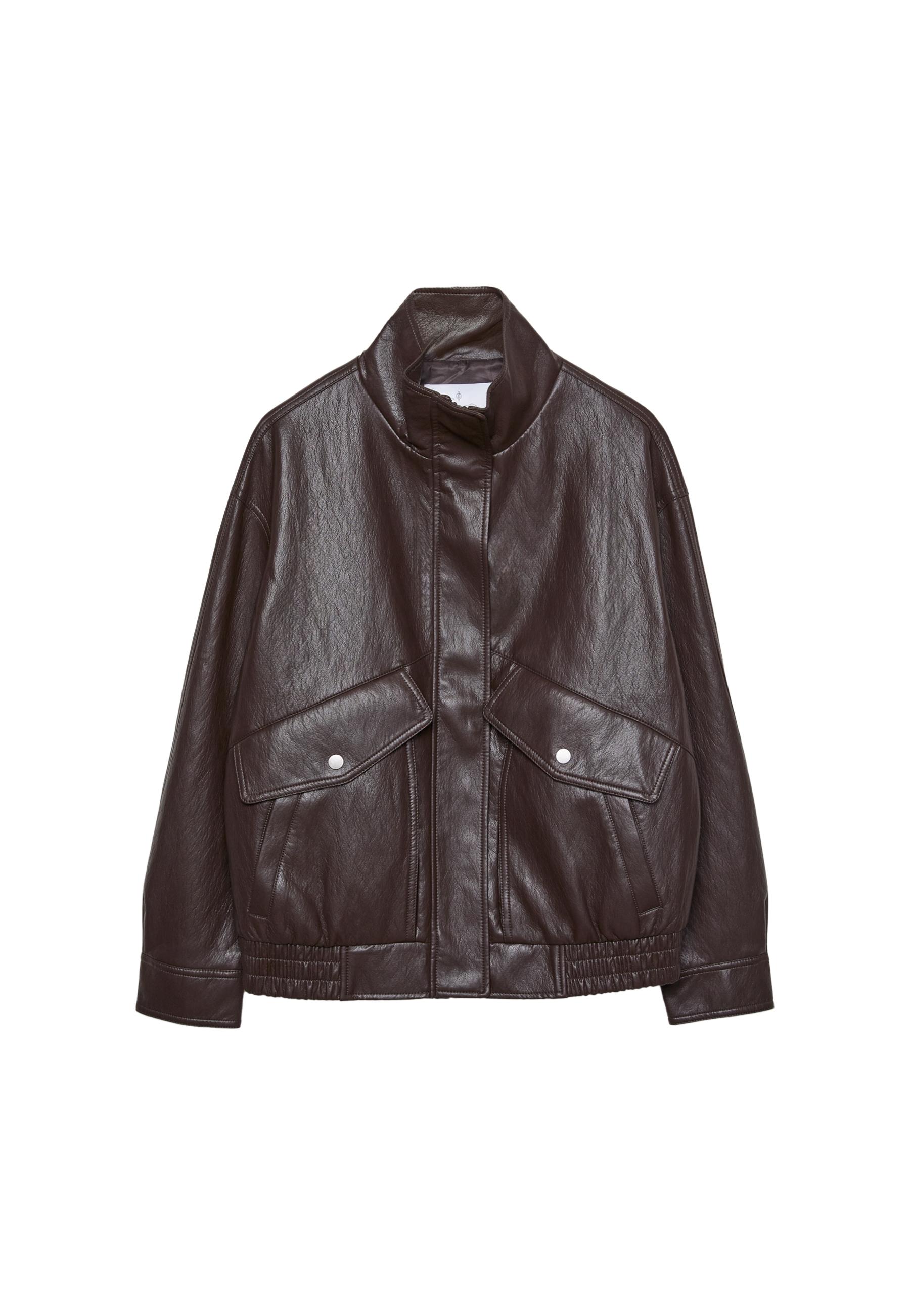 Oversize faux leather jacket — Brown
