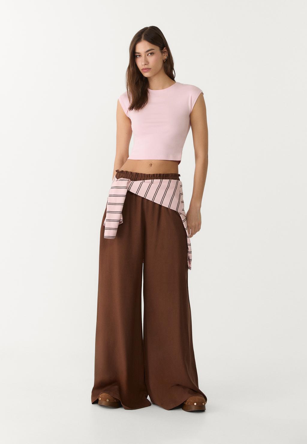 Flowing linen blend palazzo trousers