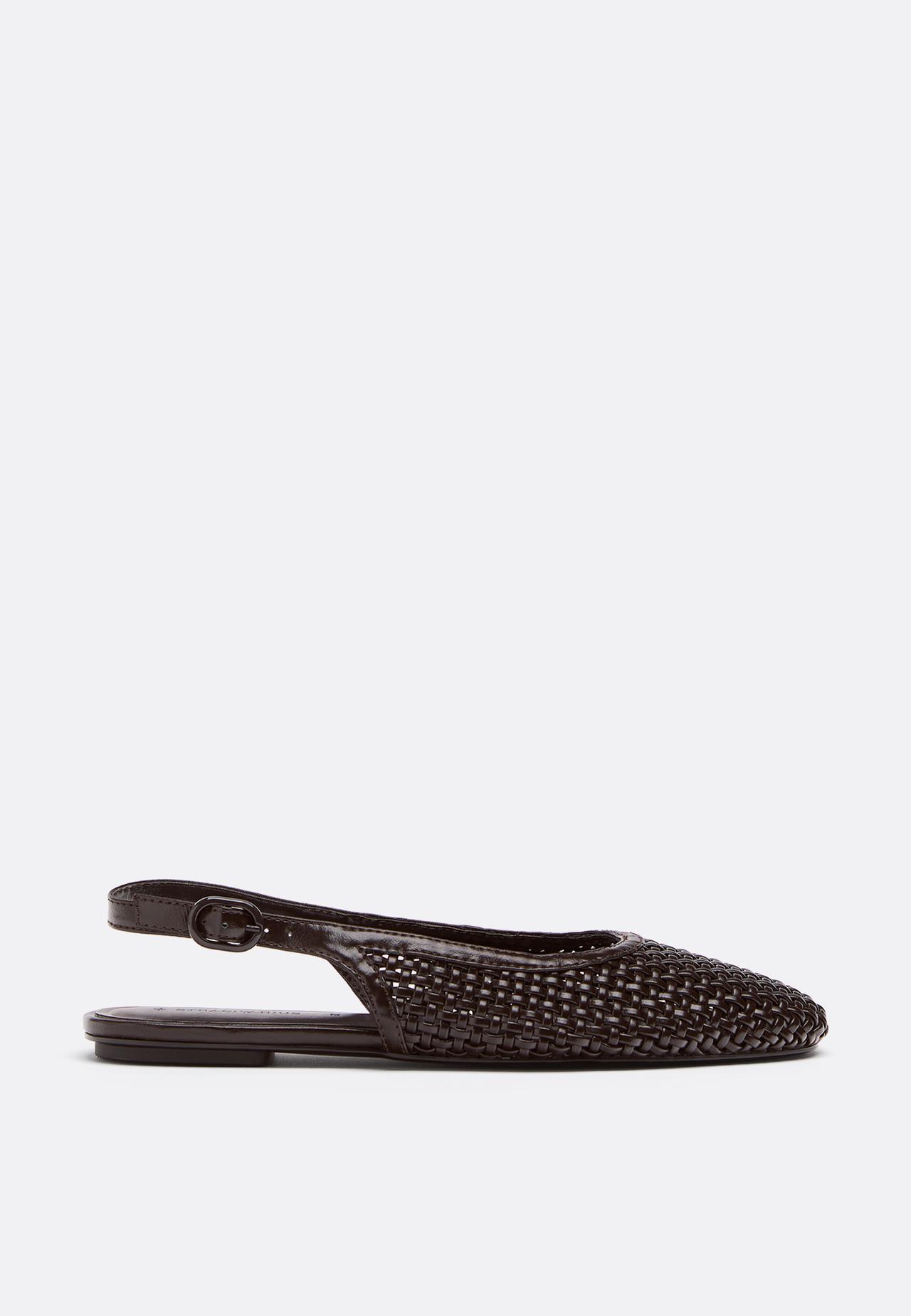 Braided slingback ballet flats — BROWN