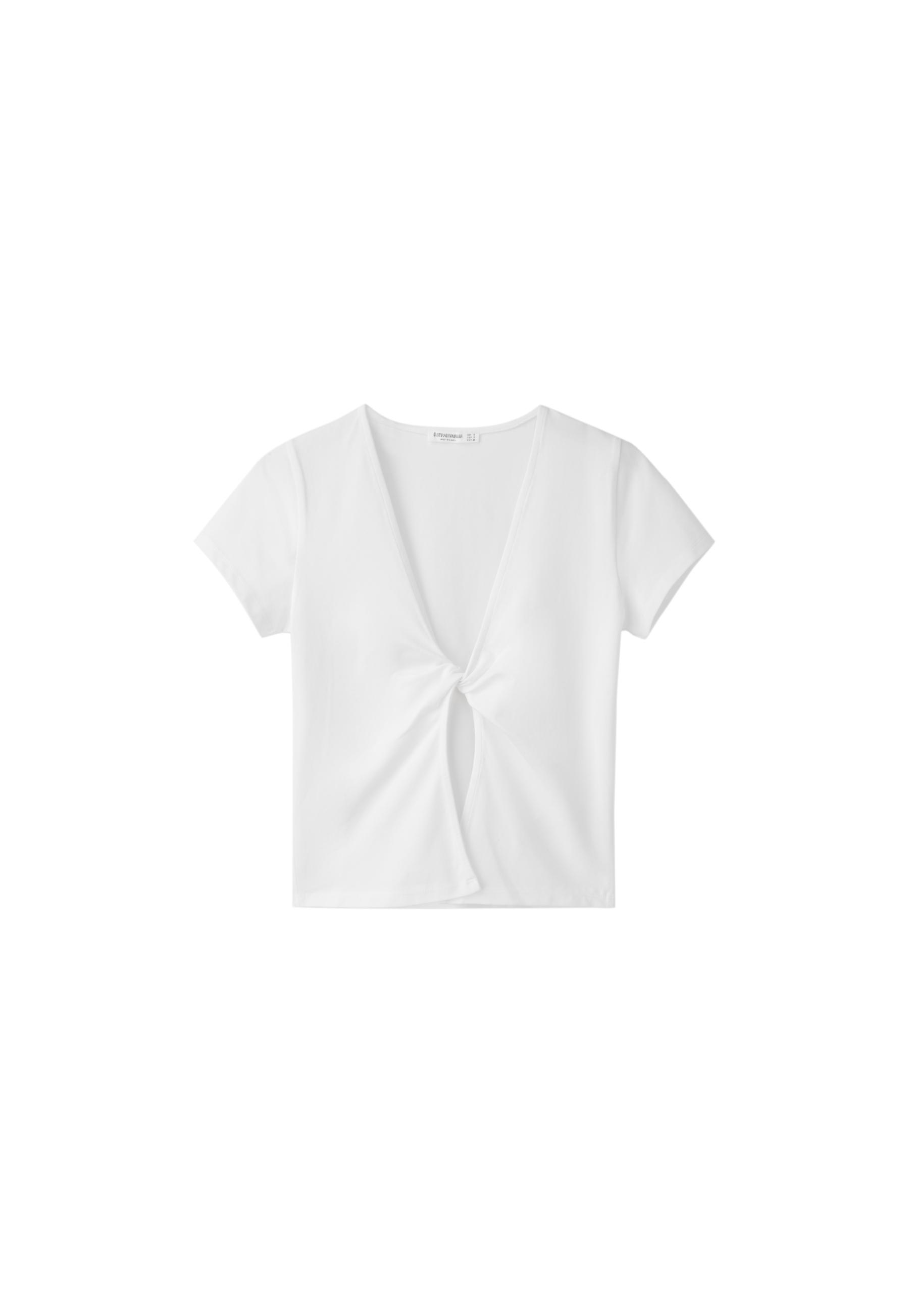 Knot detail short sleeve T-shirt — Ecru