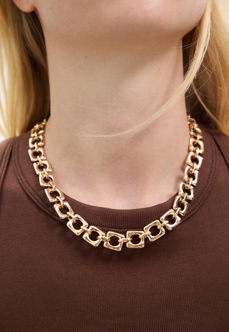 Stradivarius Αλυσίδα Με Τετράγωνους Κρίκους Χρυσαφί Os φωτογραφία