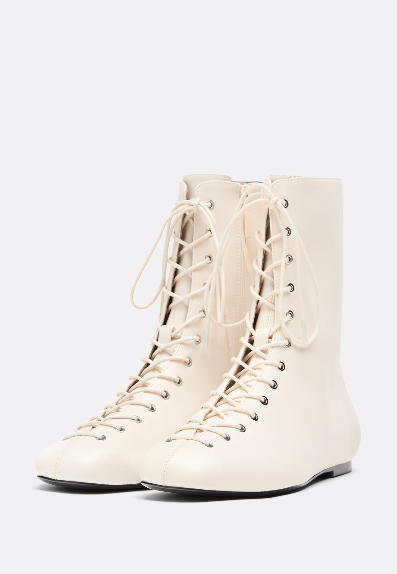 Flat lace-up ankle boots — ECRU