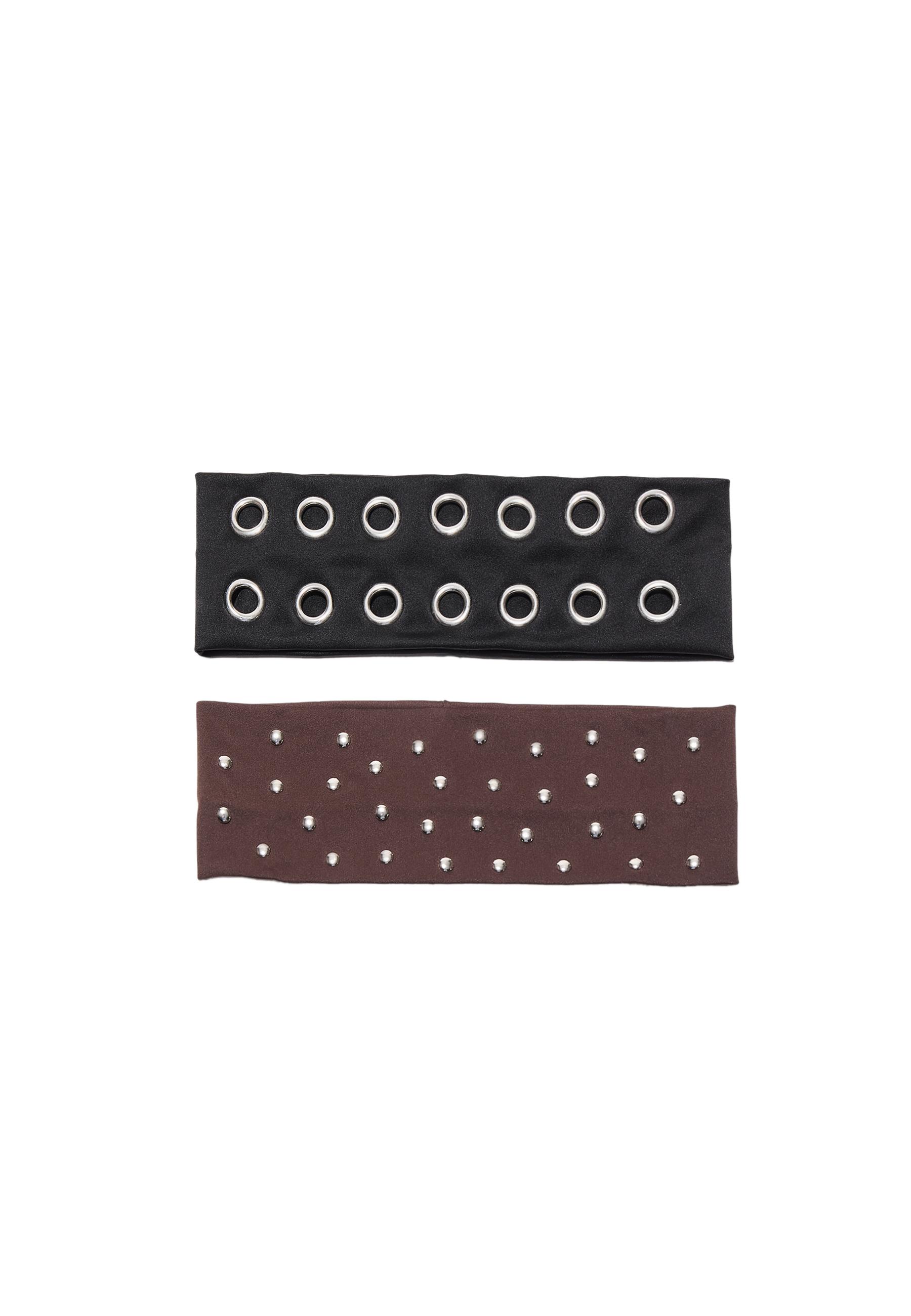 Set of 2 fur headbands with studs — Black