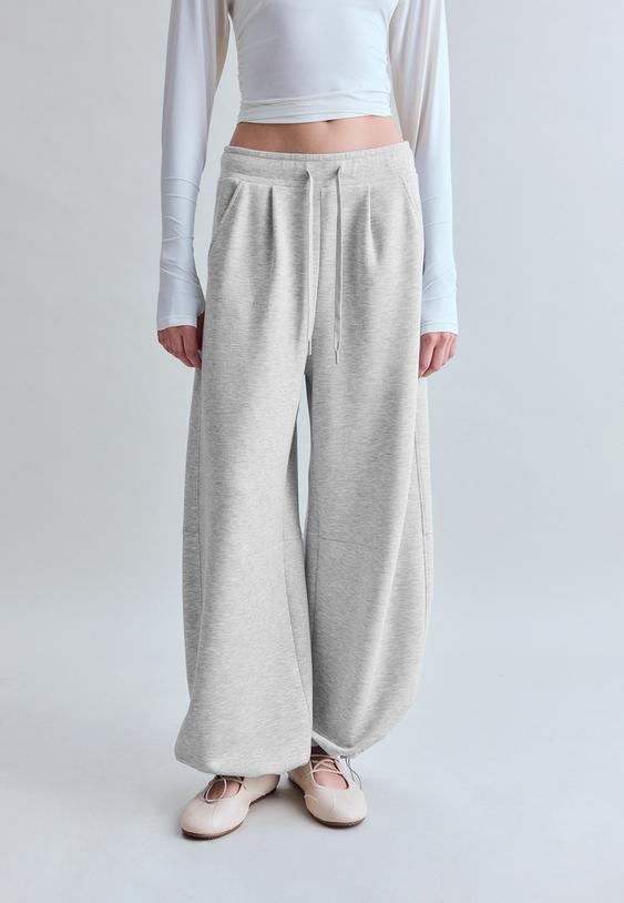 Stradivarius Soft-Touch Barrel Jogger Trousers Grey Melange S