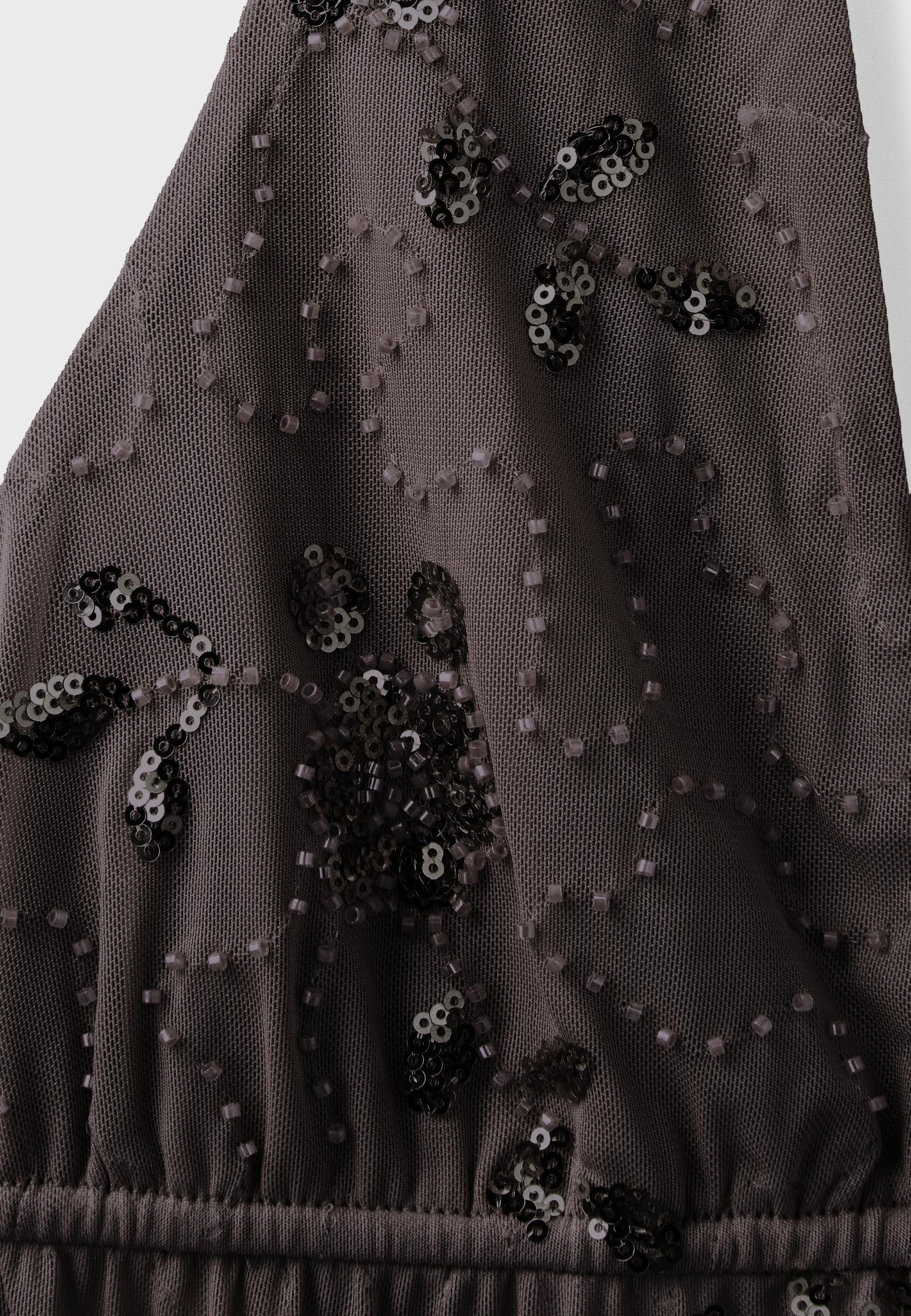 Embroidered halter top with rhinestones — Brown