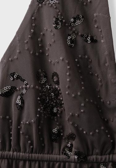 Rhinestone embroidered halter top — Brown 9