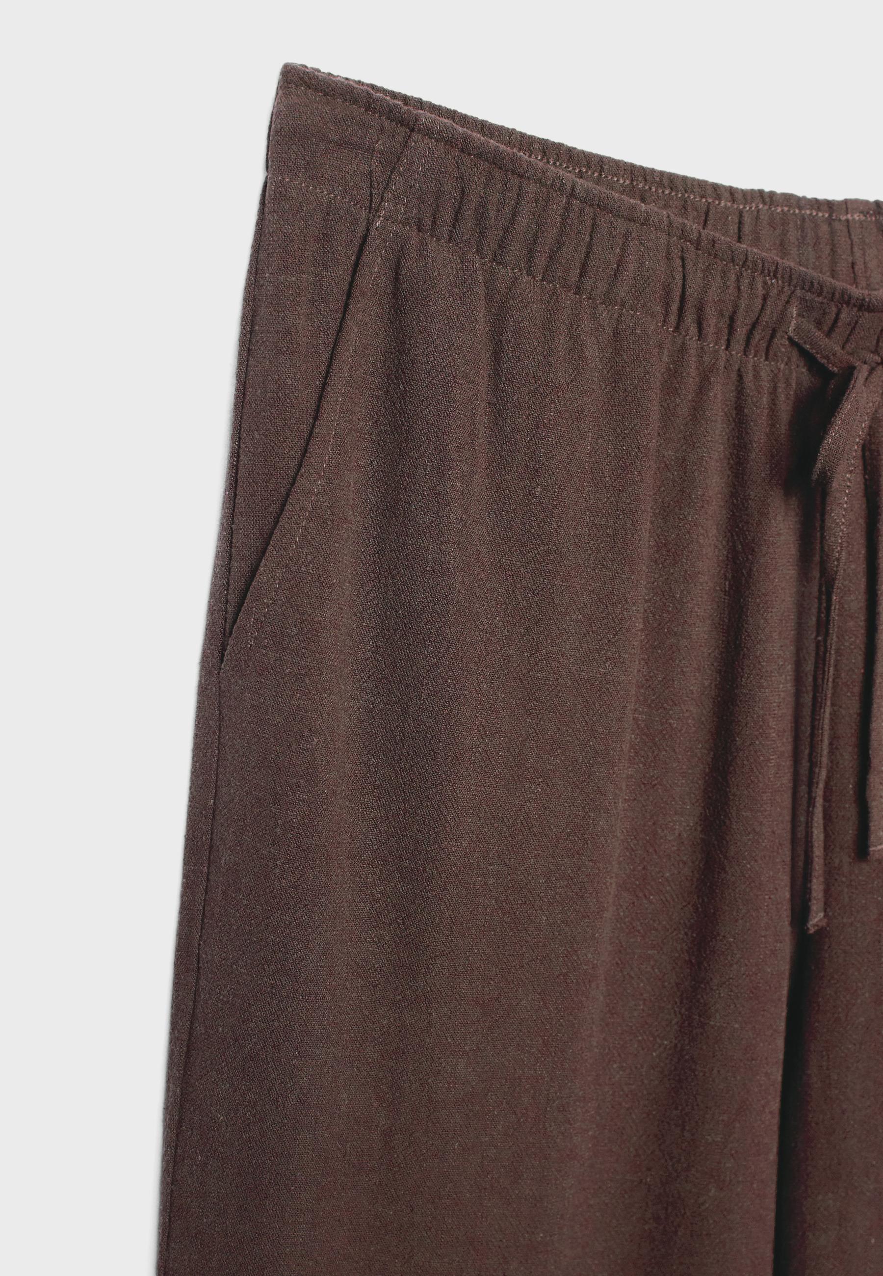 Straight-leg linen-look trousers — Brown