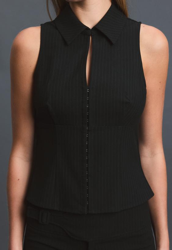 Stradivarius Top Fără Mâneci Cu Capse Negru L